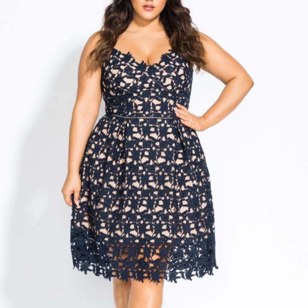 NWT City Chic Crochet Fit & Flare Dress - Navy